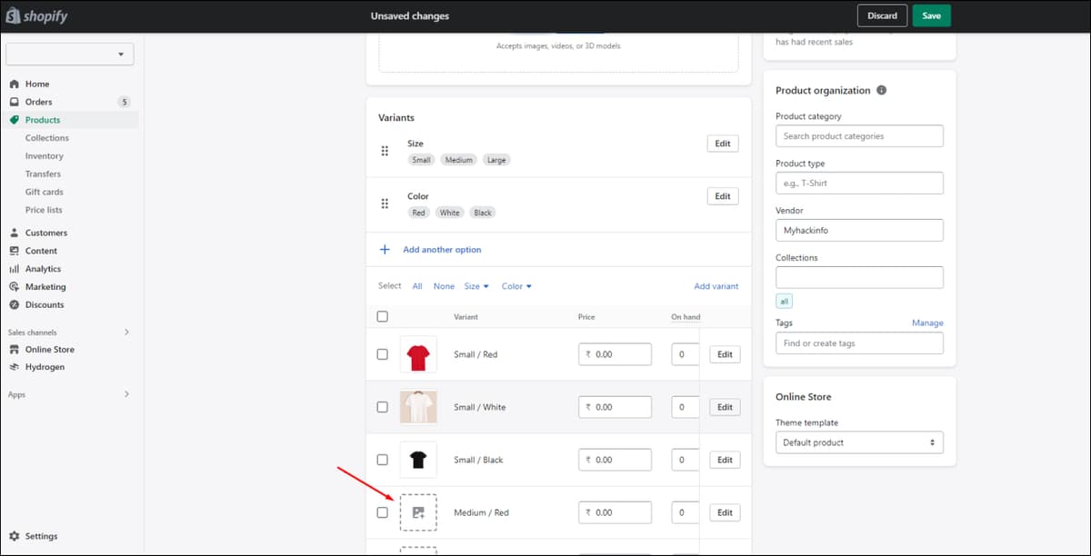 Shopify Variant Images