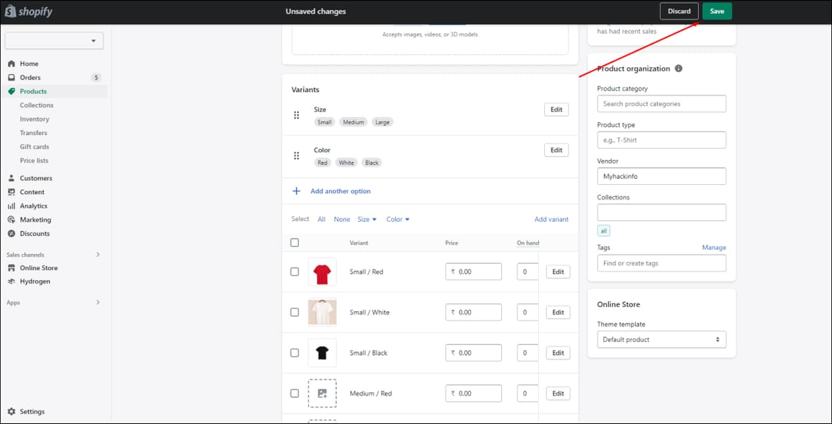 Shopify Variants Save