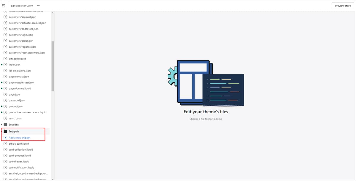 Shopify create new snippet