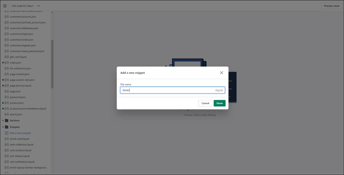 Shopify create timer snippet