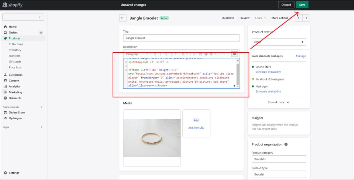 Shopify video code embed