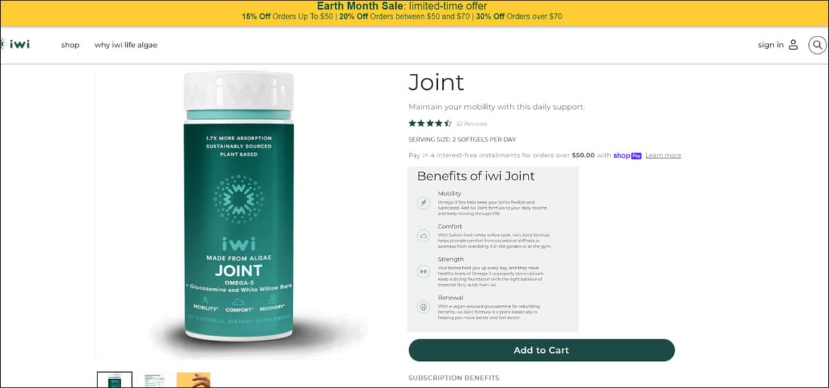 Joint Supplement example in Product Description