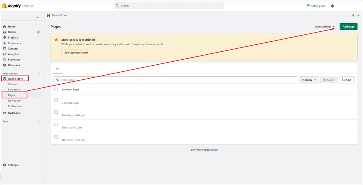 Shopify Add Page