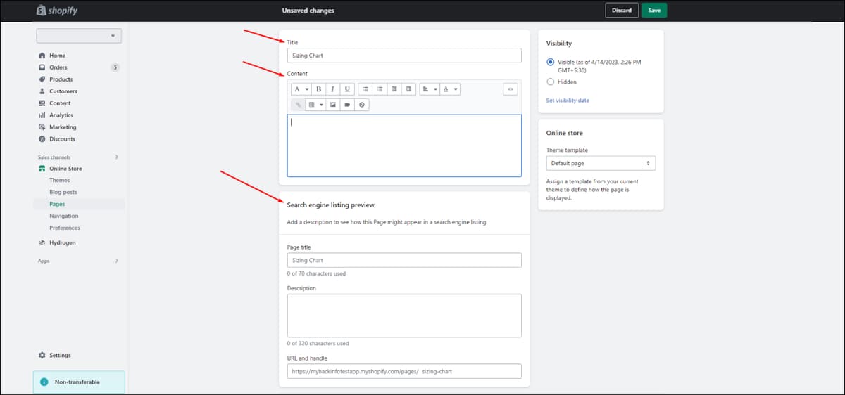 Shopify Add Page Content
