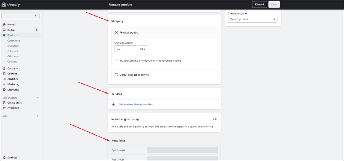 Shopify Add Product Metafields