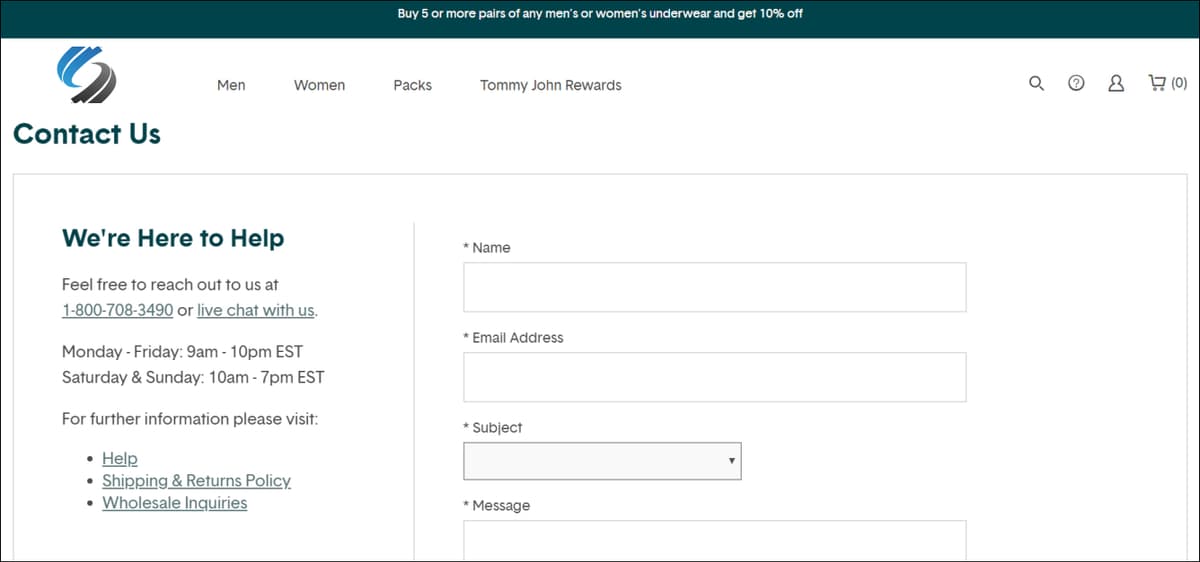 Shopify Contact Us Page