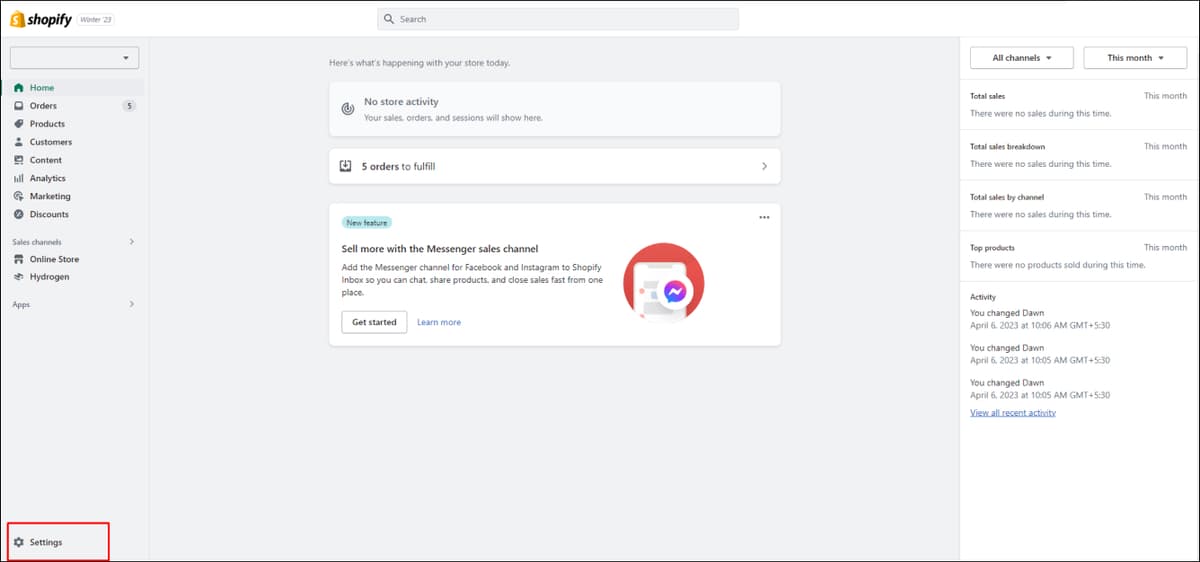 Shopify Settings