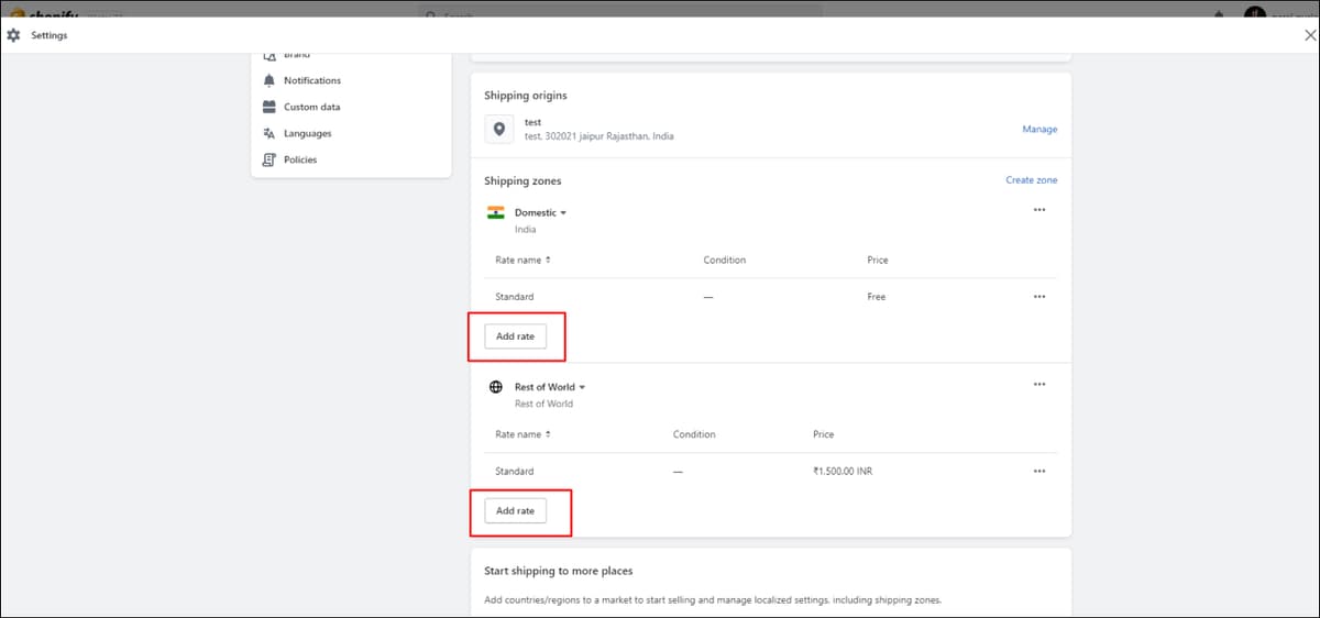 Shopify Shipping Add Rate