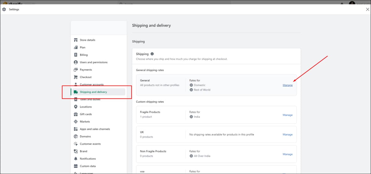 Shopify Shipping Manage