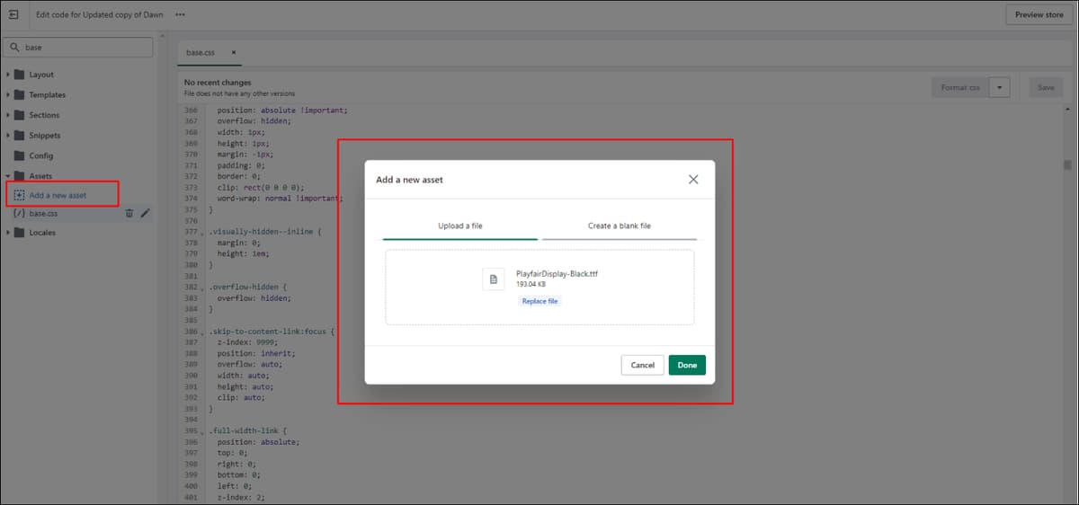 Shopify add new asset