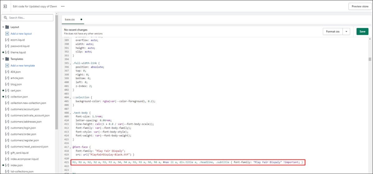 Shopify update font in css file