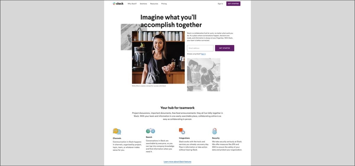 Slack Landing Page example