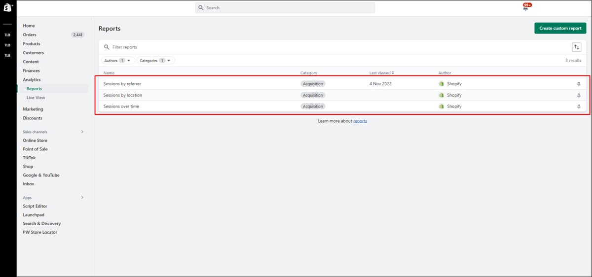 Shopify Acquisition Reports