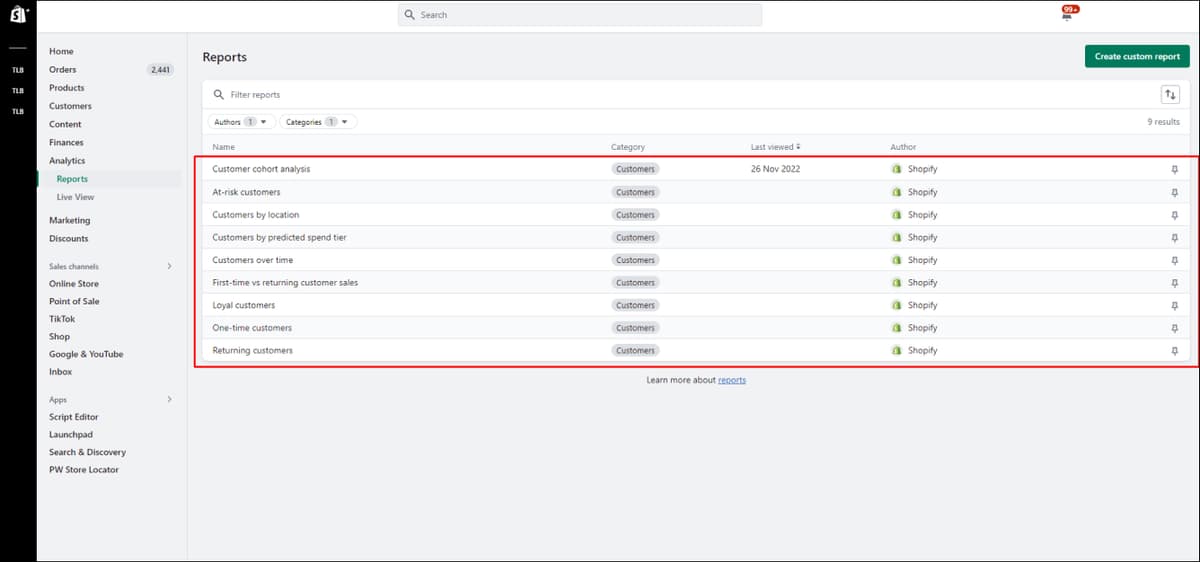 Shopify Customer Reports