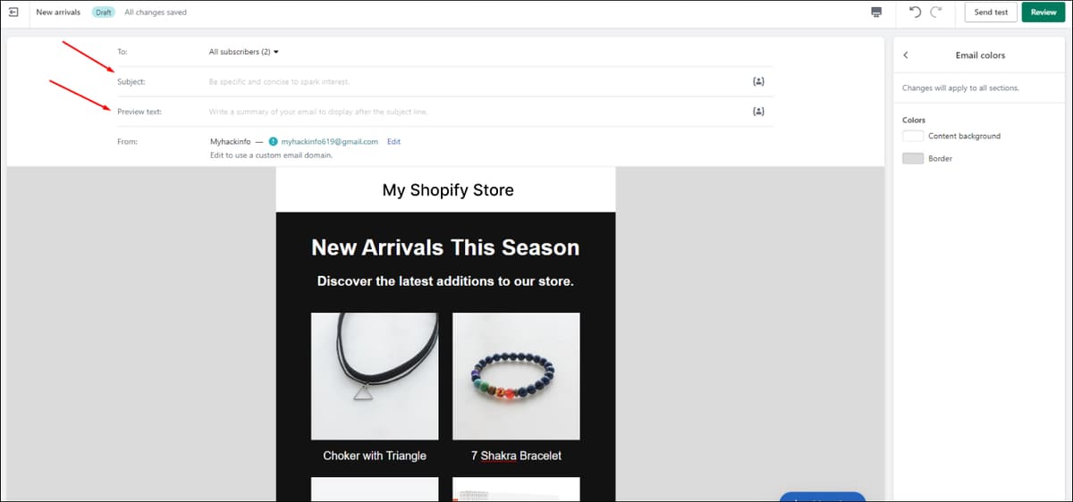 Shopify Email Subject & Preview Text