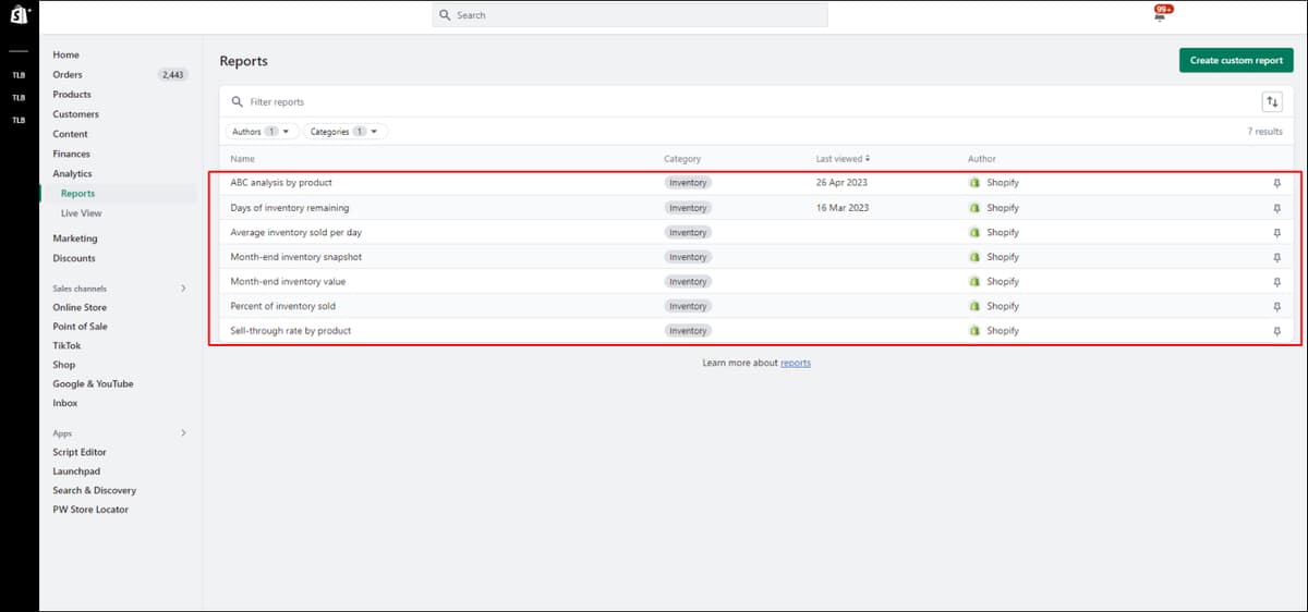 Shopify Inventory Reports