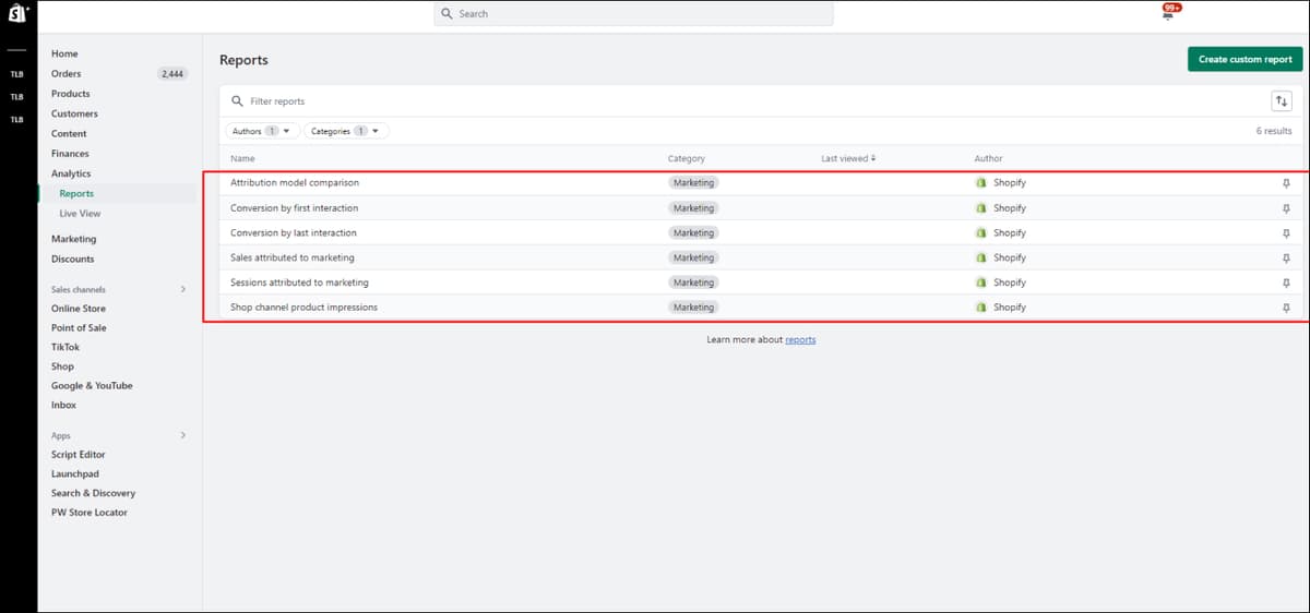 Shopify Marketing Reports
