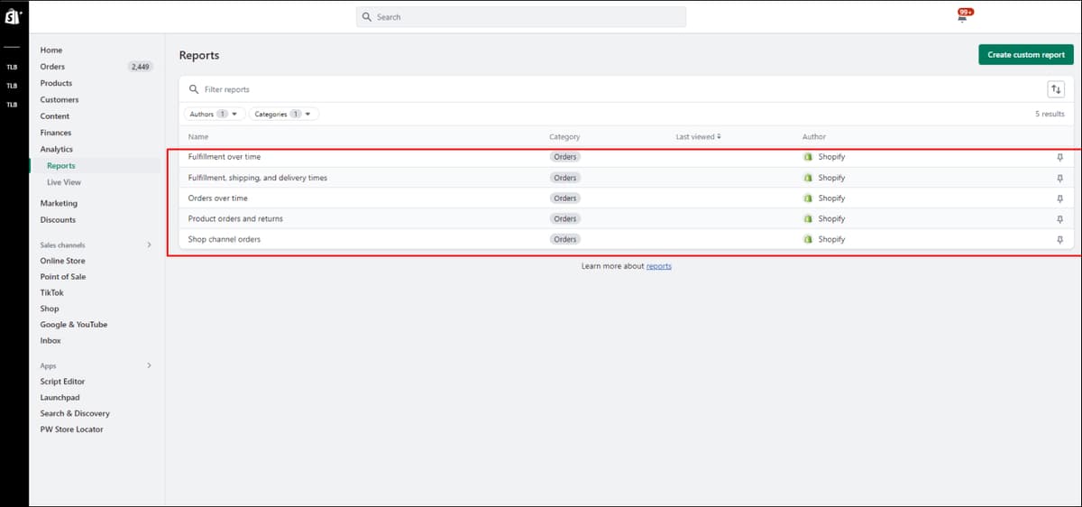 Shopify Order Reports