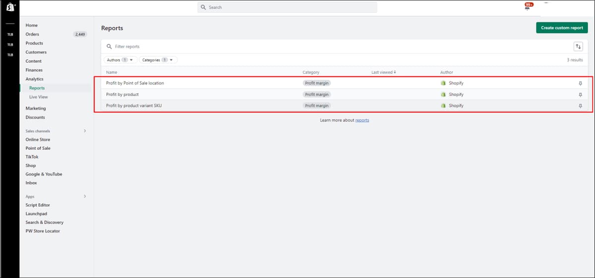 Shopify Profit Margin Reports