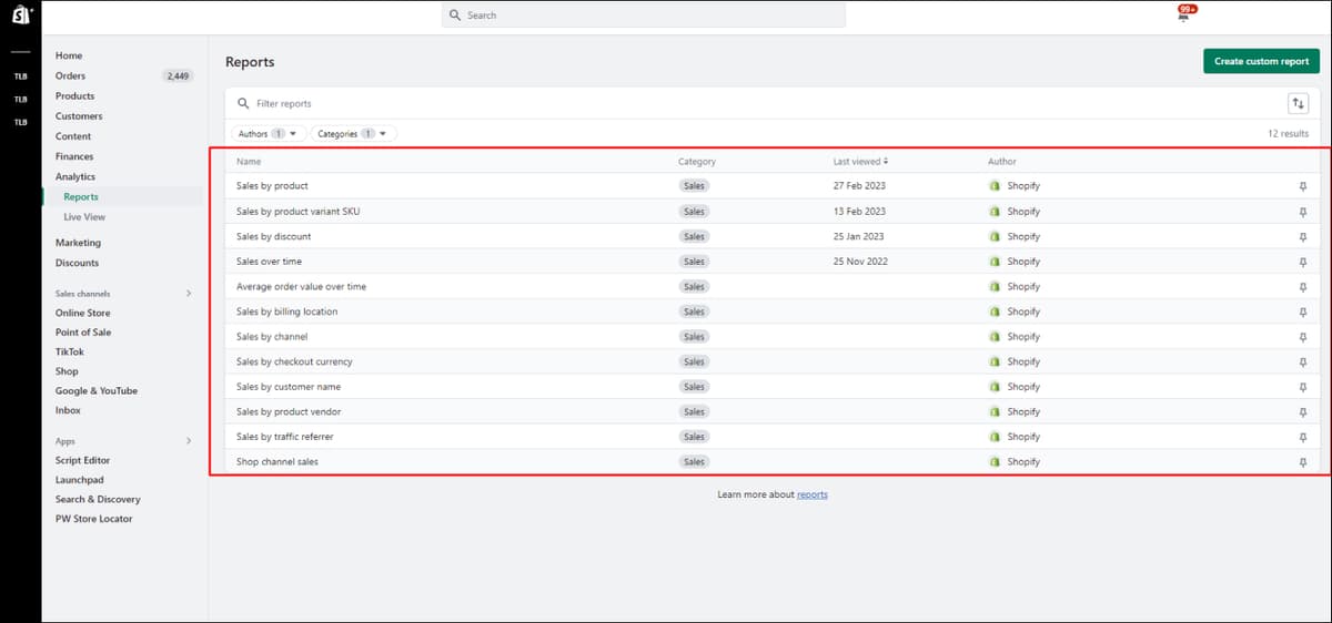 Shopify Sales Reports