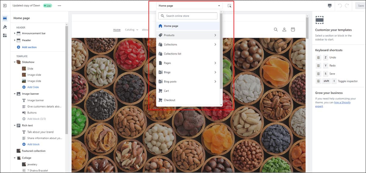 Shopify Select Page