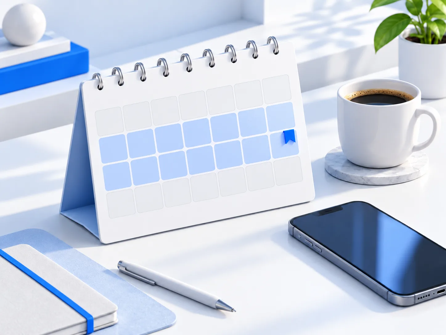 A desk calendar with a two-week block highlighted for the free trial