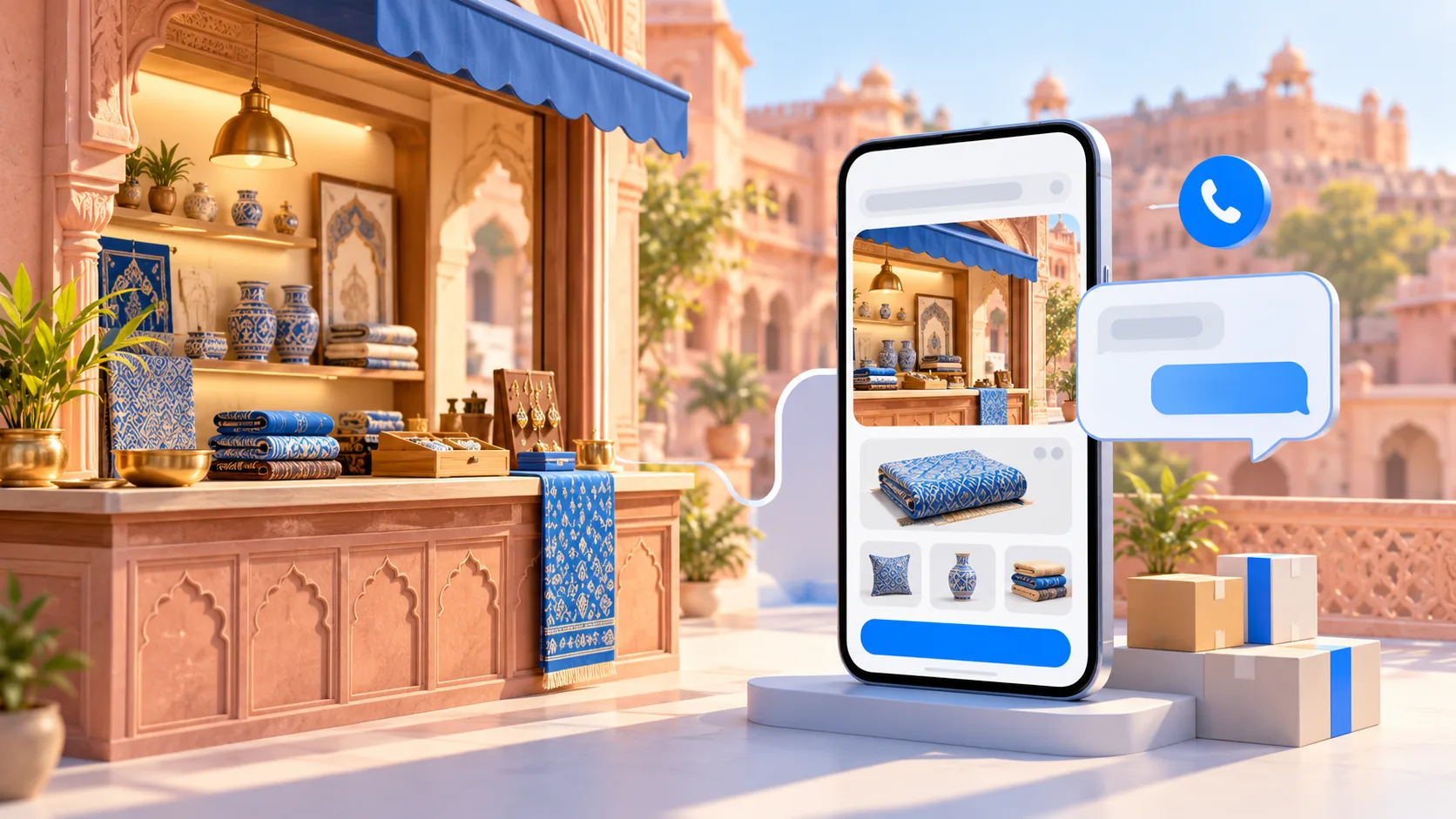 A Jaipur shop counter connected to its online store, calls and WhatsApp enquiries