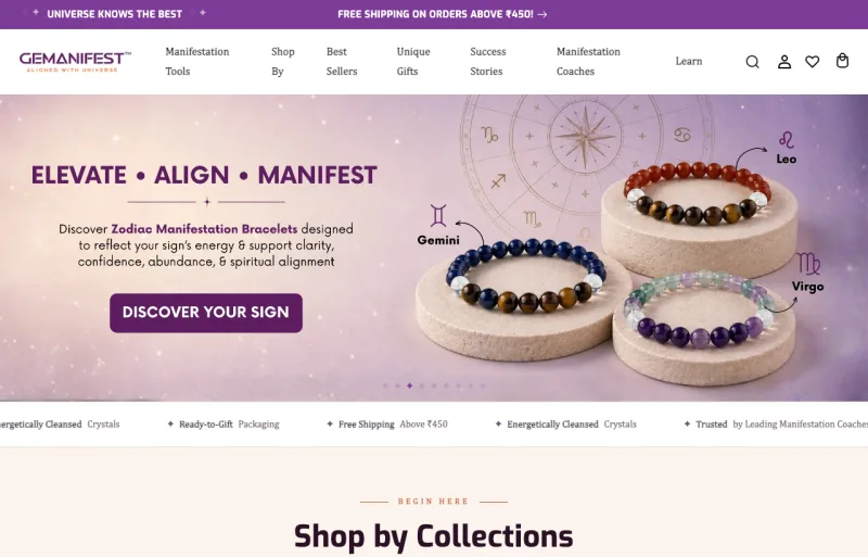 Gemanifest Shopify store built by PRP Webs
