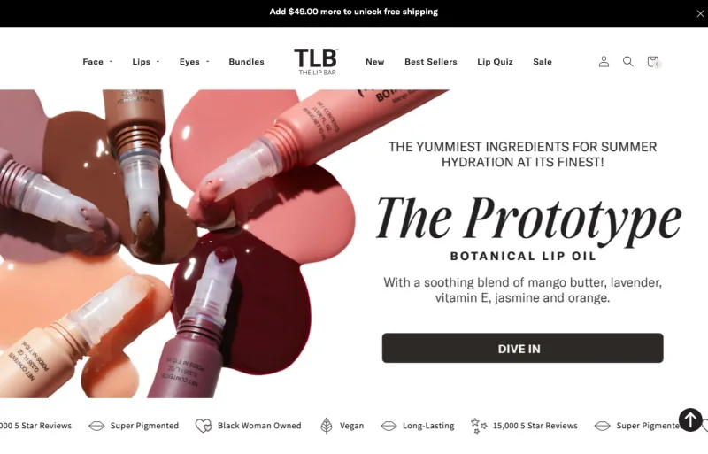 The Lip Bar Shopify store built by PRP Webs