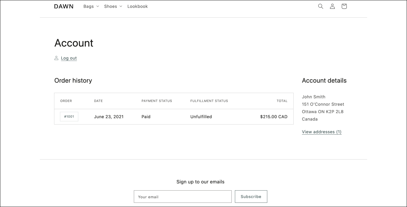 customers account template