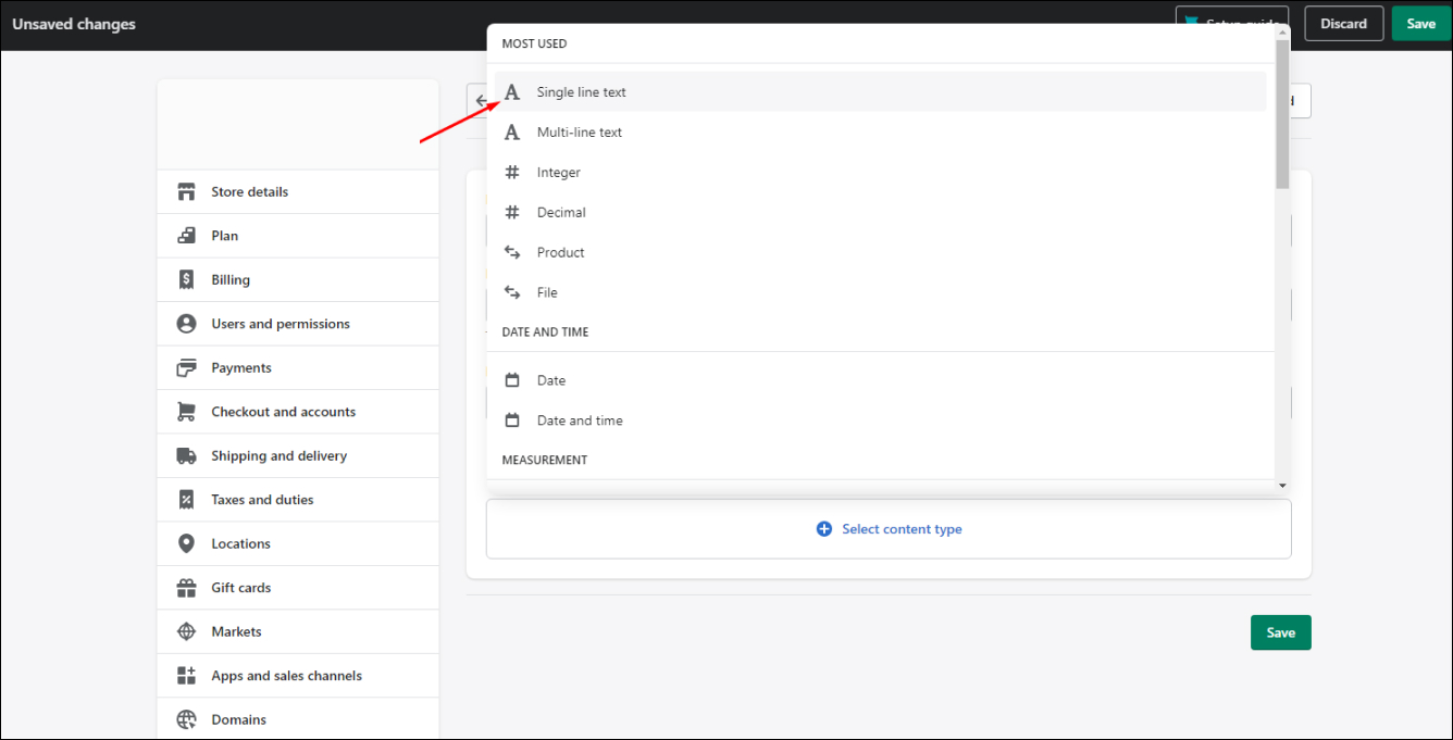 Collections Metafield Select Content Type