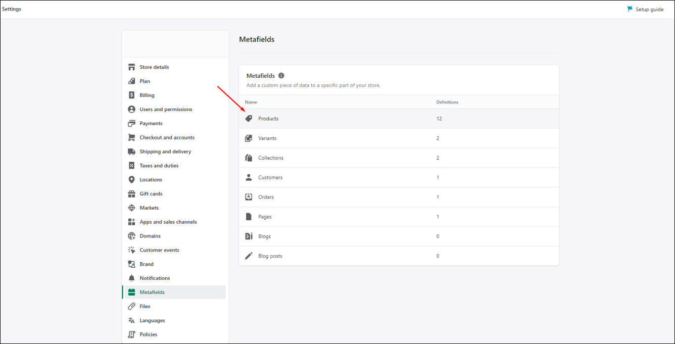 Shopify Metafields Type