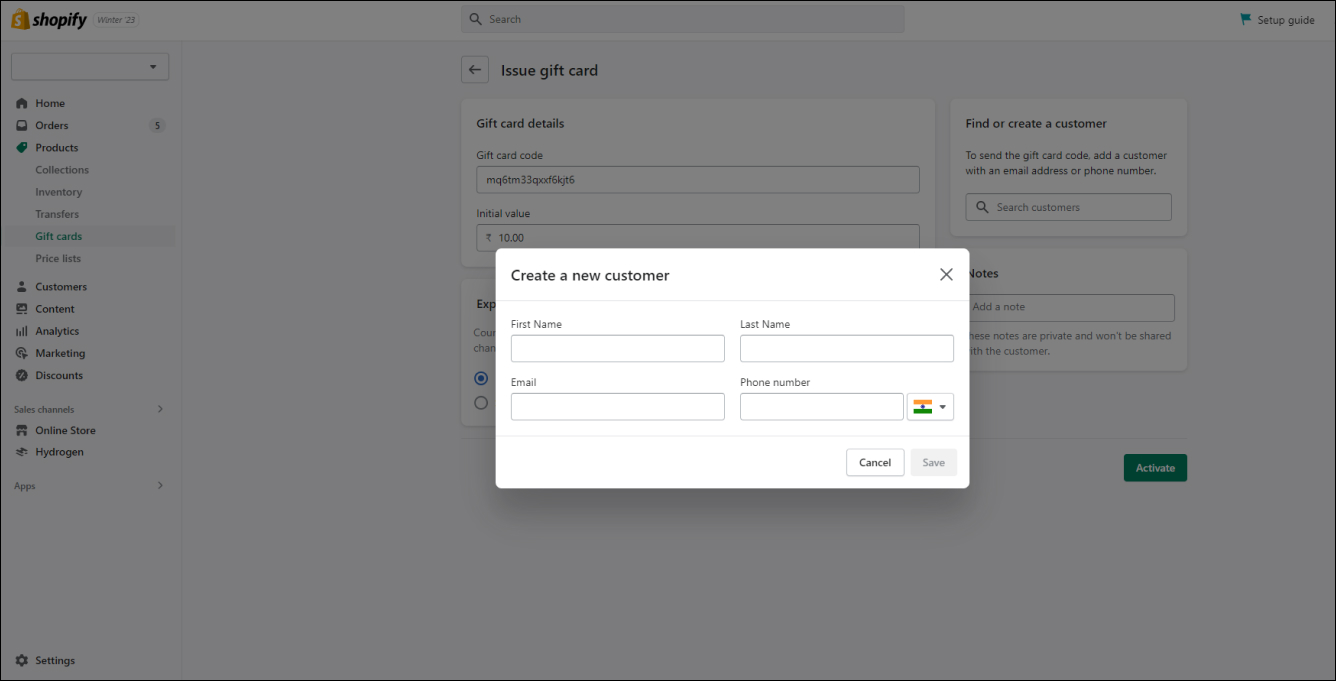 Shopify Gift Card New Customers
