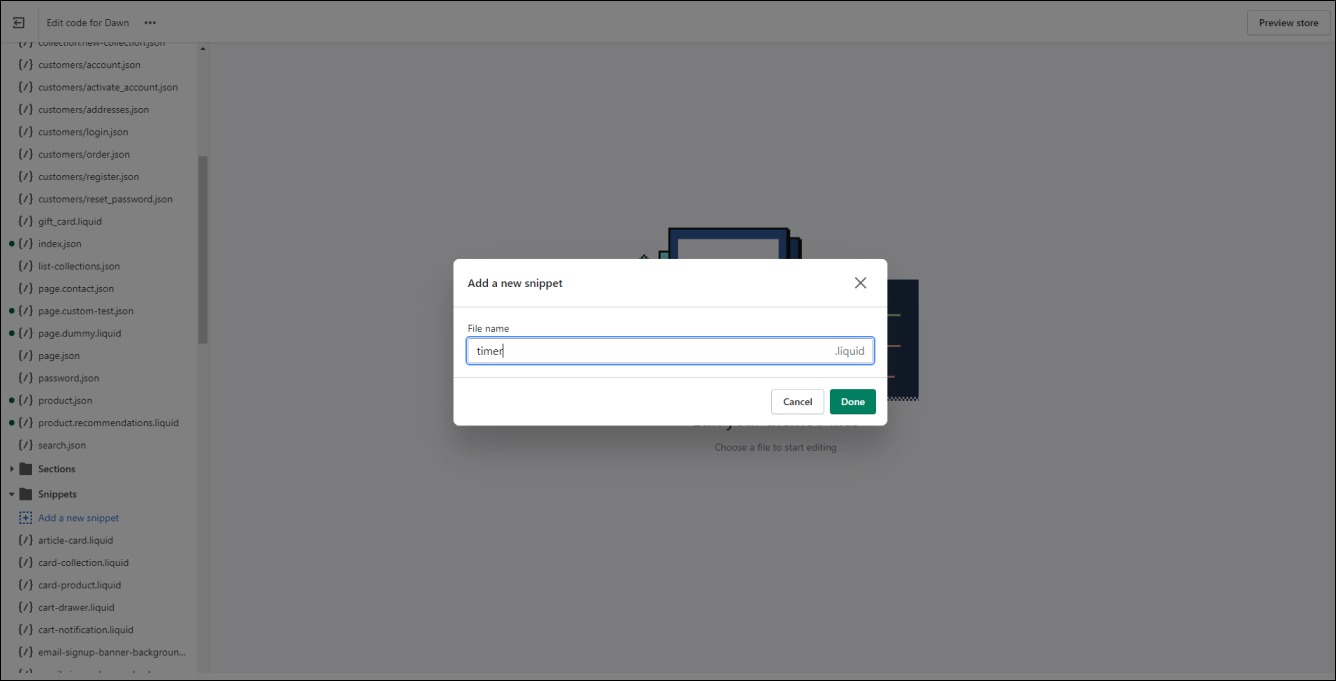 Shopify create timer snippet