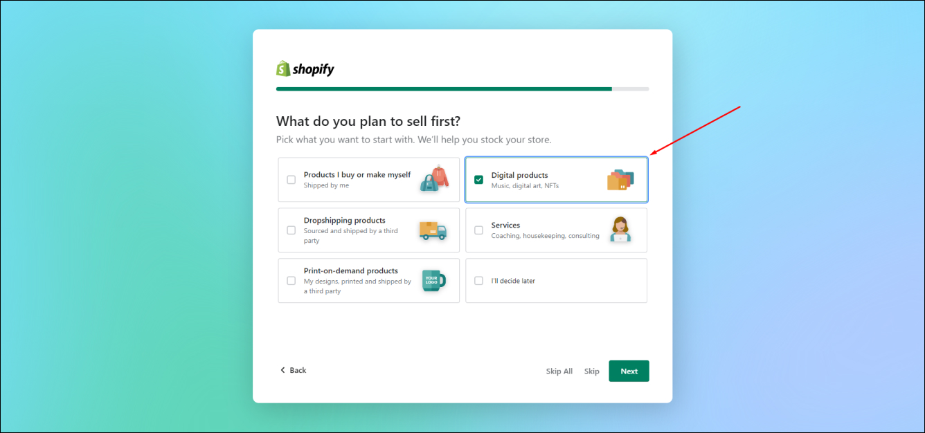 Shopify Digital products select
